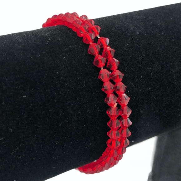 VINTAGE BRIGHT RED FACETED CRYSTAL BRACELETS - SET OF 2 - Picture 1 of 13